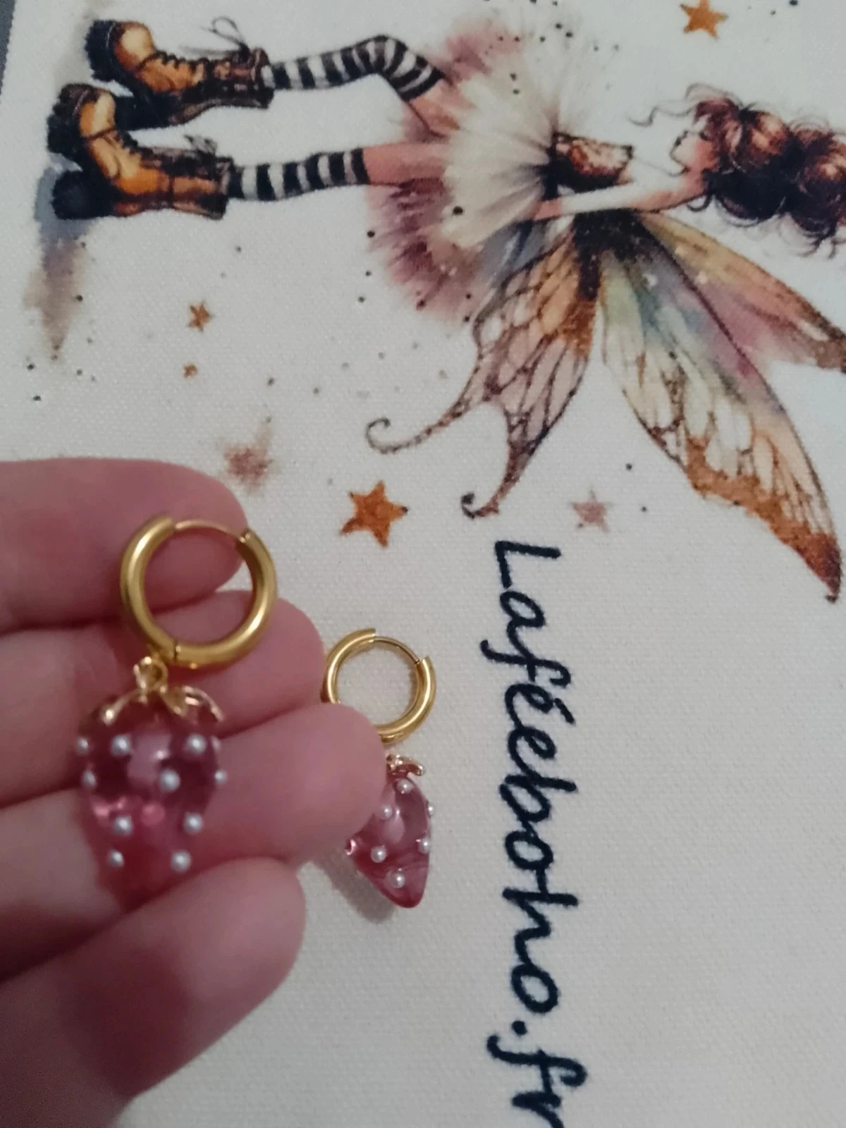Boucles d'oreilles bohèmes Créoles petites fraises 🍓. – photo 2